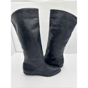 VTG SUMI Brazilian Leather Navy Blue Tall Knee High Slouch Boots Sz 6M